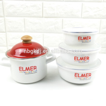 Enamel pot and enamel bowl sets with shiny design